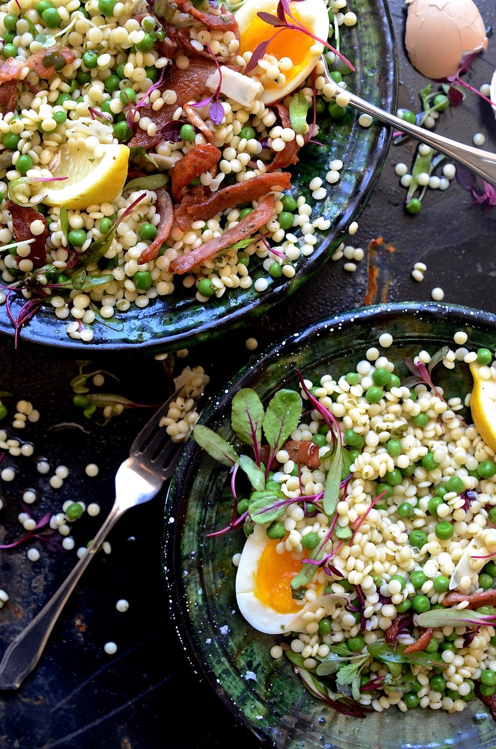 Israeli cous cous salad with peas and parmesan