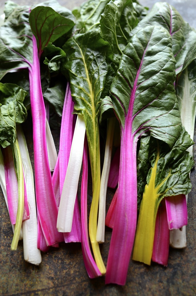 Rainbow coloured Swiss chard frittata