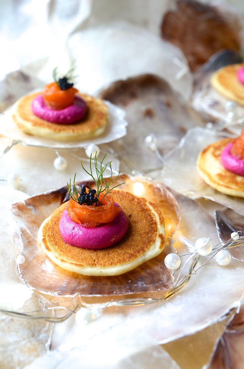 Buckwheat blinis with beetroot pâté