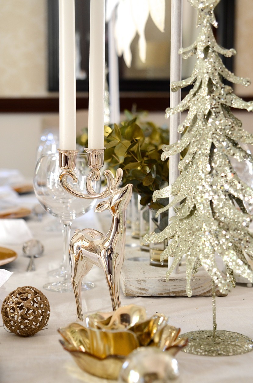 a shimmery white christmas table and homemade vanilla extract