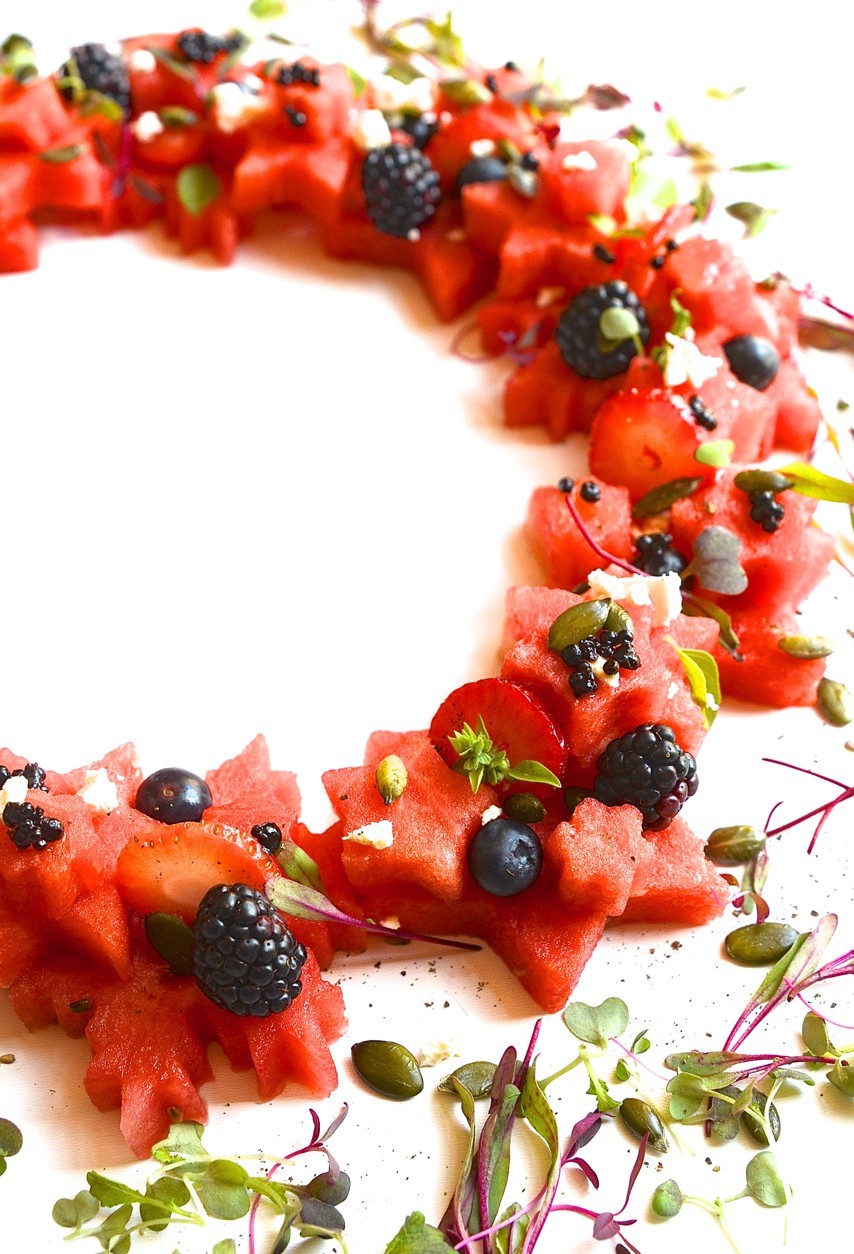 Watermelon wreathe with balsamic beads and feta