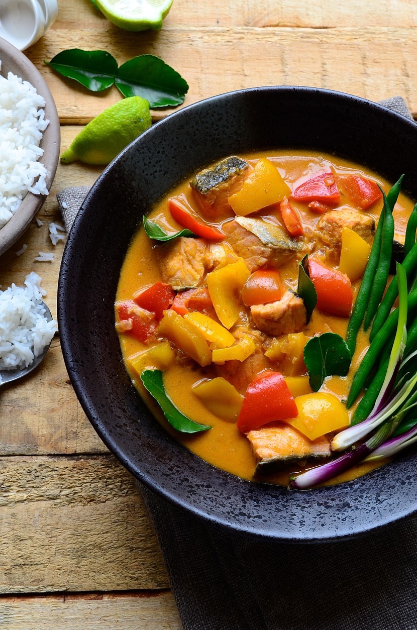 Red Thai salmon curry with coconut cream