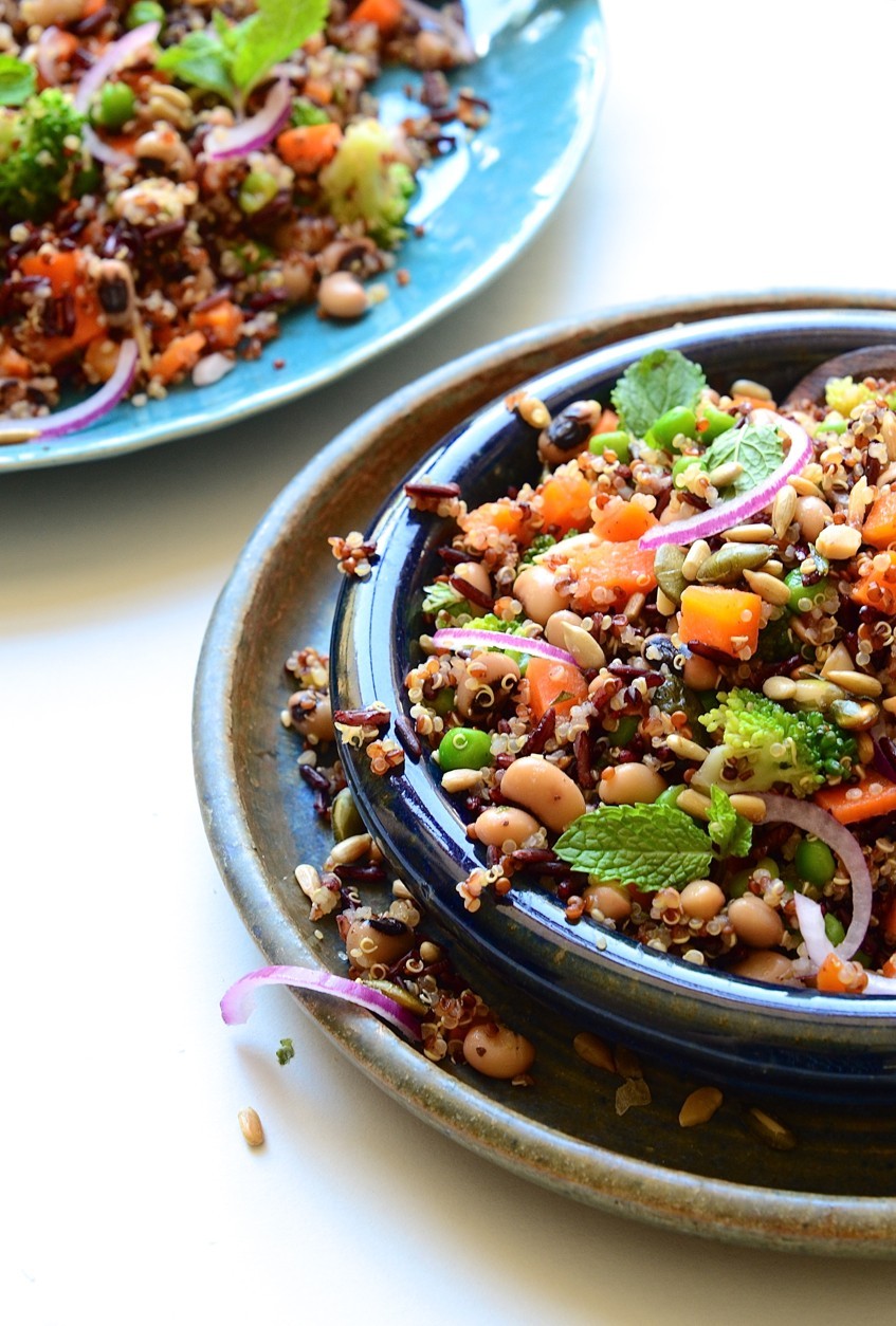 Blackeyed bean quinoa salad bowlmint and dressing