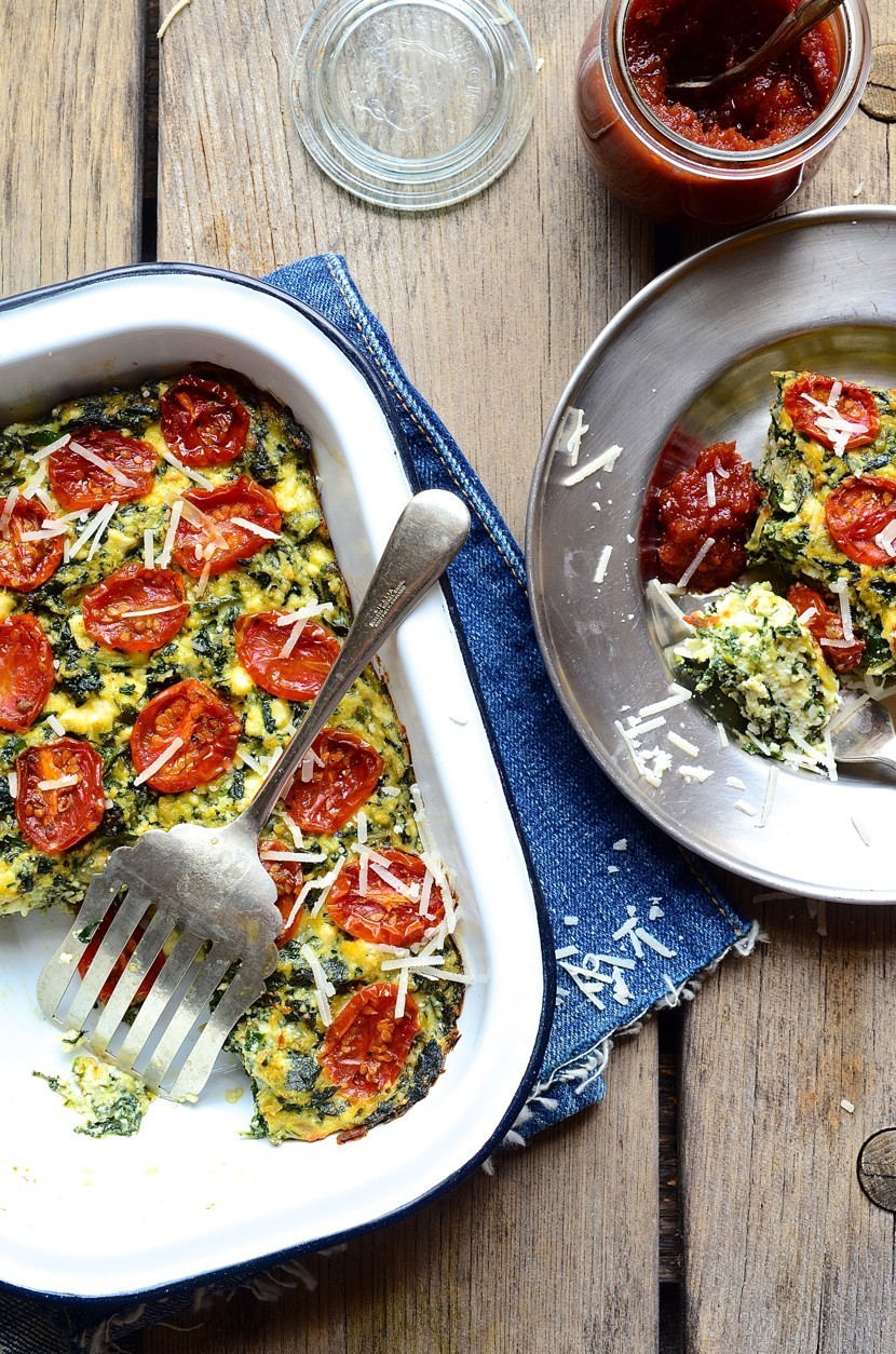 Zucchini ricotta slice with candied tomatoes
