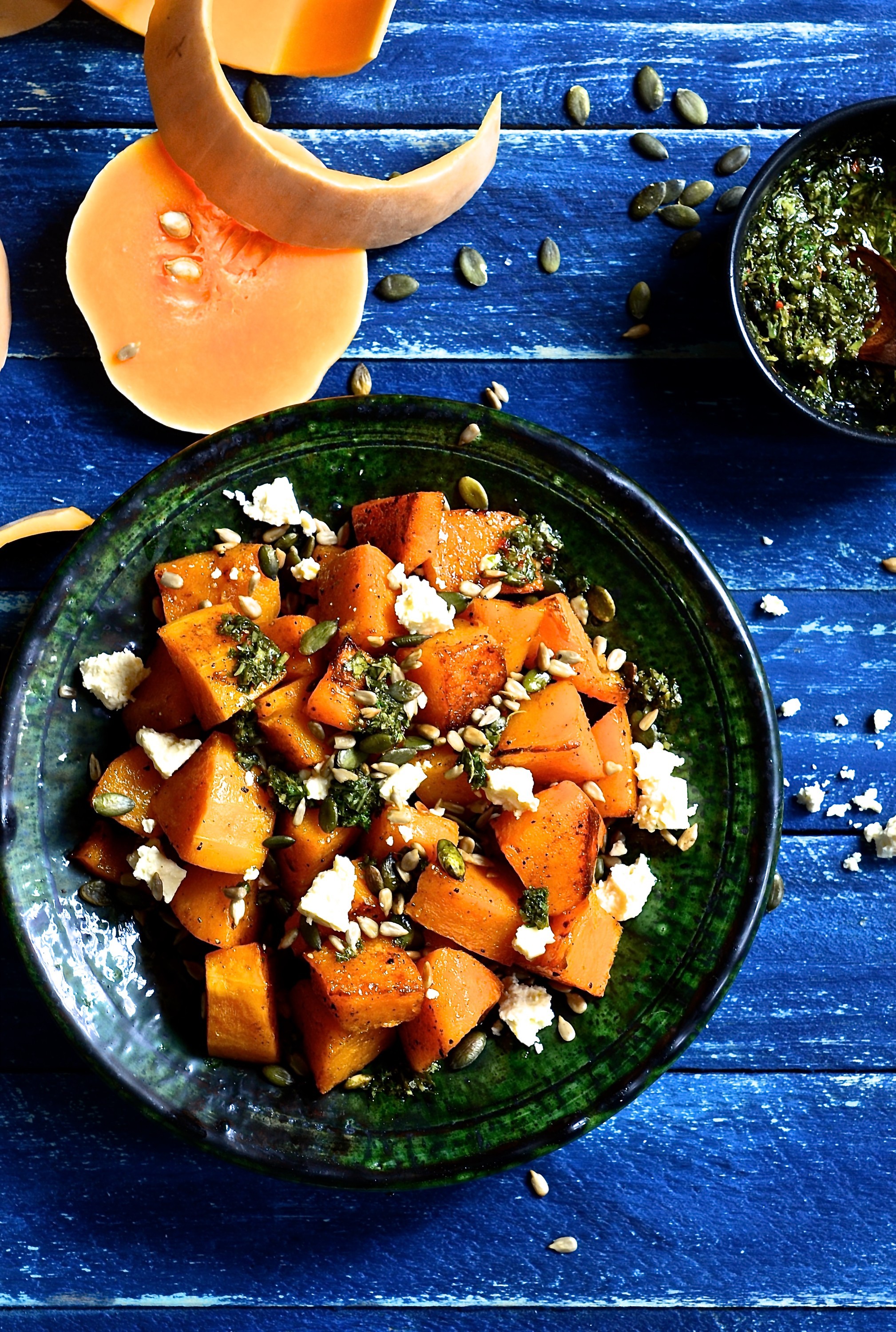 Roast butternut with feta and chimichurri dressing Healthy salads