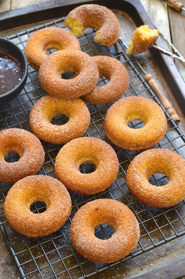 Baked donuts with cinnamonchocolate ganache