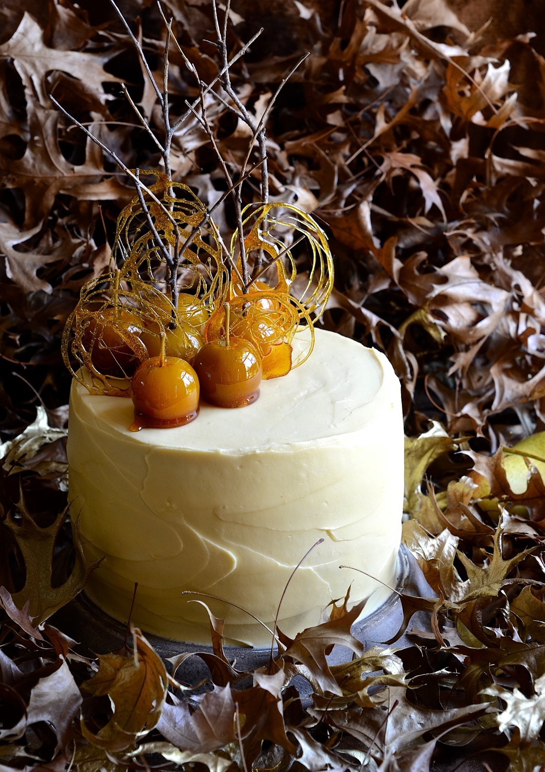 Pear and apple cake with maple frosting