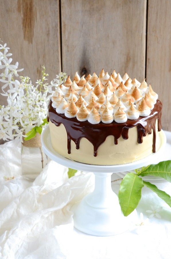 S'mores chocolate cake|mascarpone caramel frosting