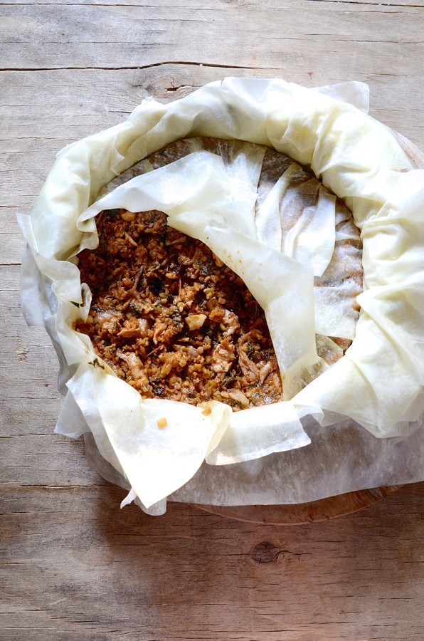 Chicken pastilla with freekeh and almonds