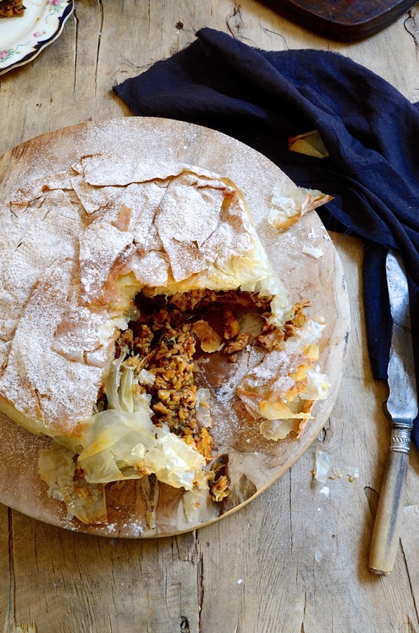 Chicken pastilla with freekeh and almonds