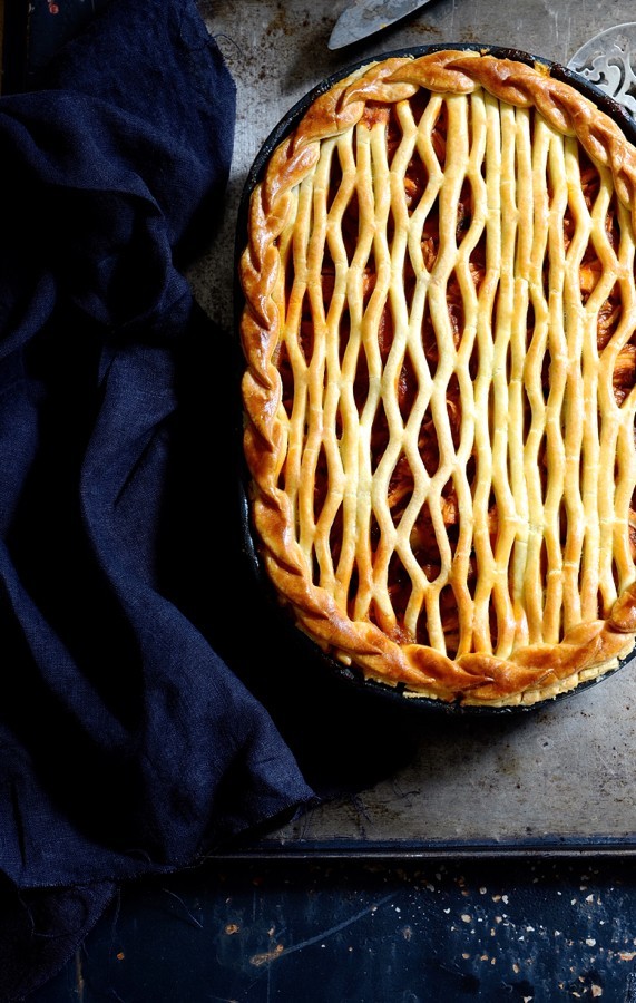 Spanish chicken pie with chorizo and peppers