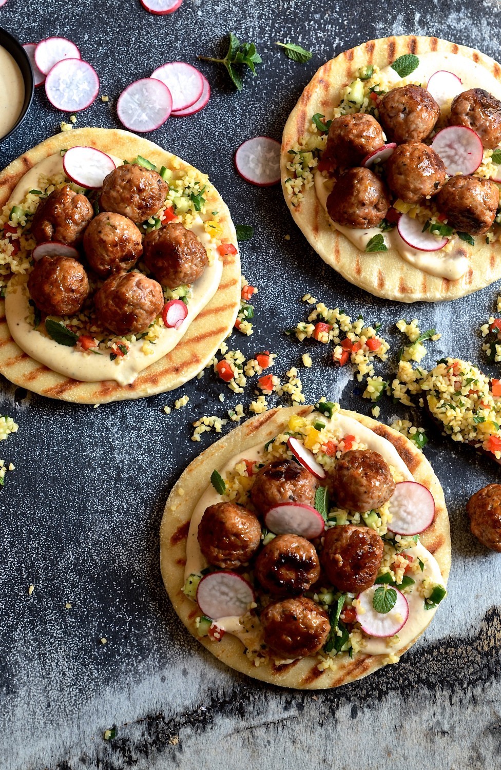 Pork meatball pitas