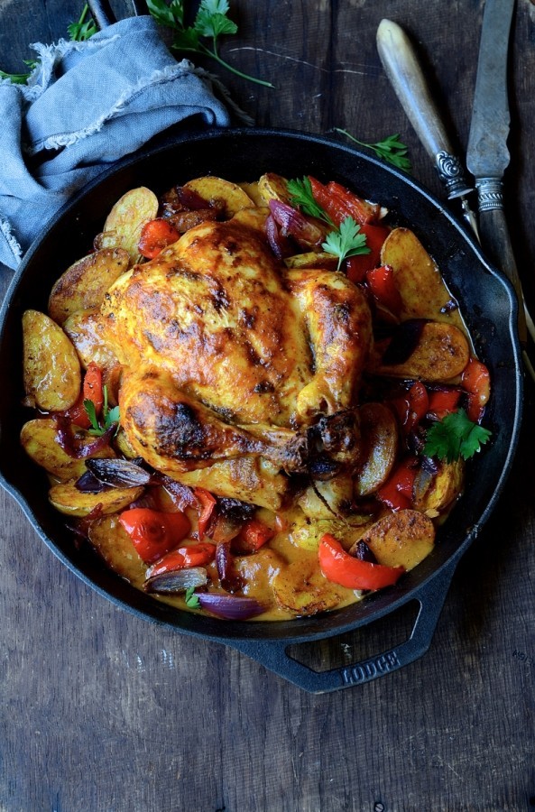 Massaman chicken curry with spicy roast potatoes