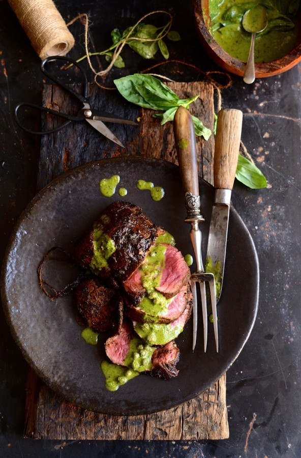 smoky joe’s beef fillet with salsa verde