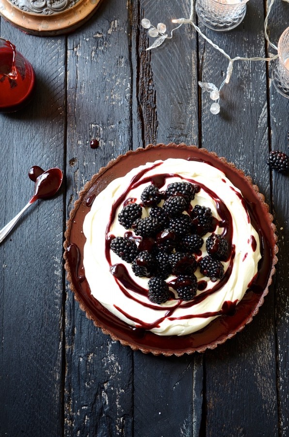 baked blackberry chocolate fondant tart