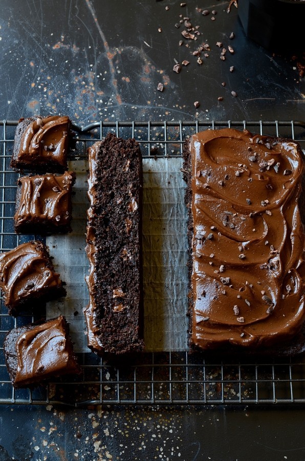 Healthy zucchini brownies with avocado frosting