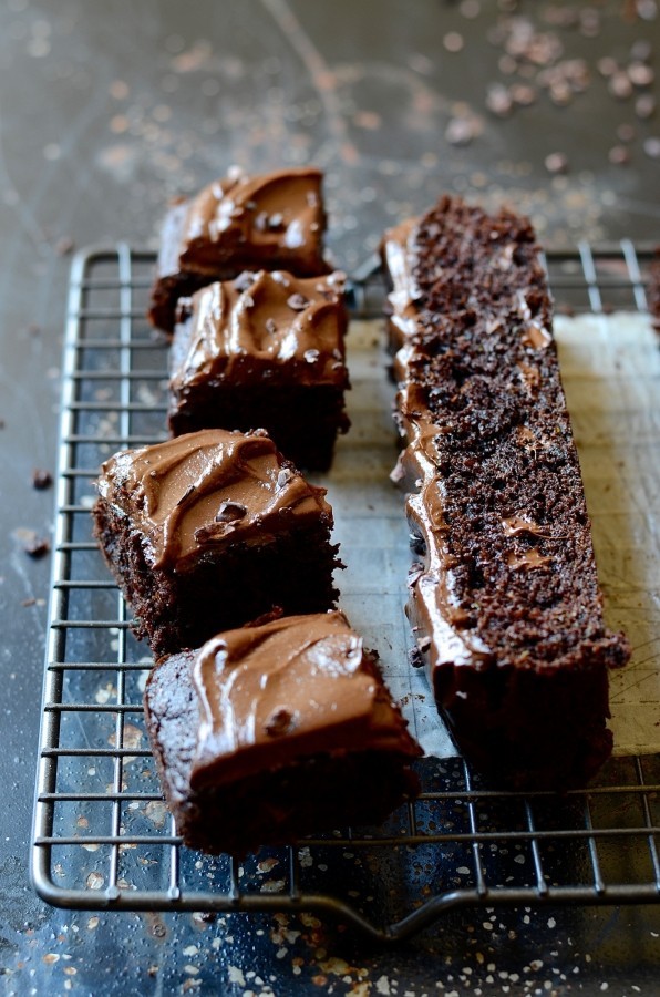Healthy zucchini brownies with avocado frosting