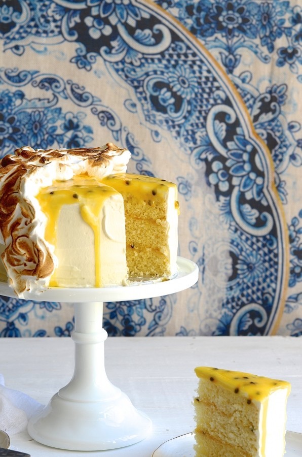 Gin and coconut granadilla curd cake