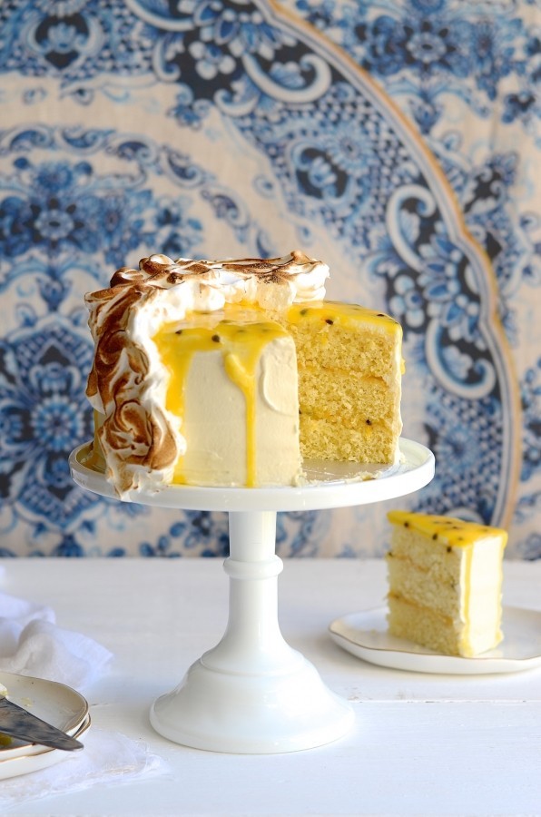 Gin and coconut granadilla curd cake