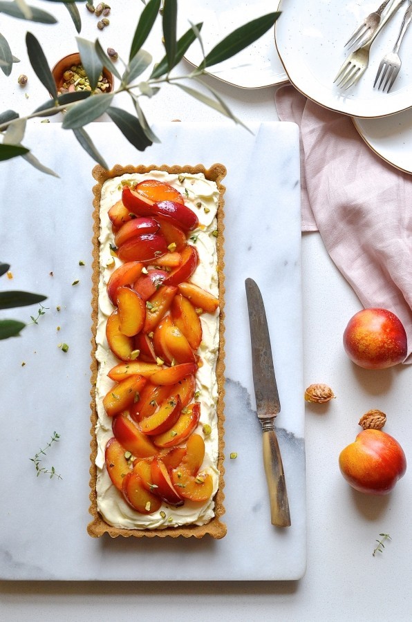 Nectarine tart with thyme and honey butter drizzle