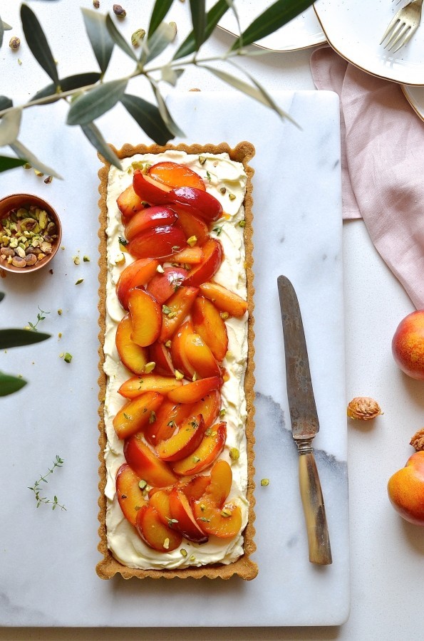 Nectarine tart with thyme and honey butter drizzle