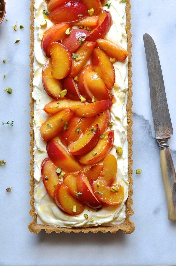 Nectarine tart with thyme and honey butter drizzle