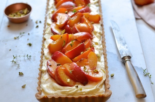 Nectarine tart with thyme and honey butter drizzle