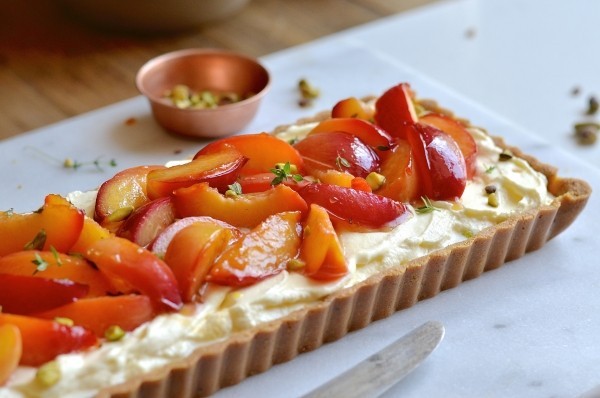 Nectarine tart with thyme and honey butter drizzle