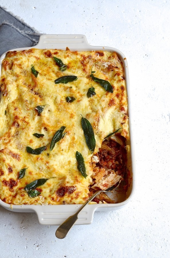 Pastitsio with basil and sage butter