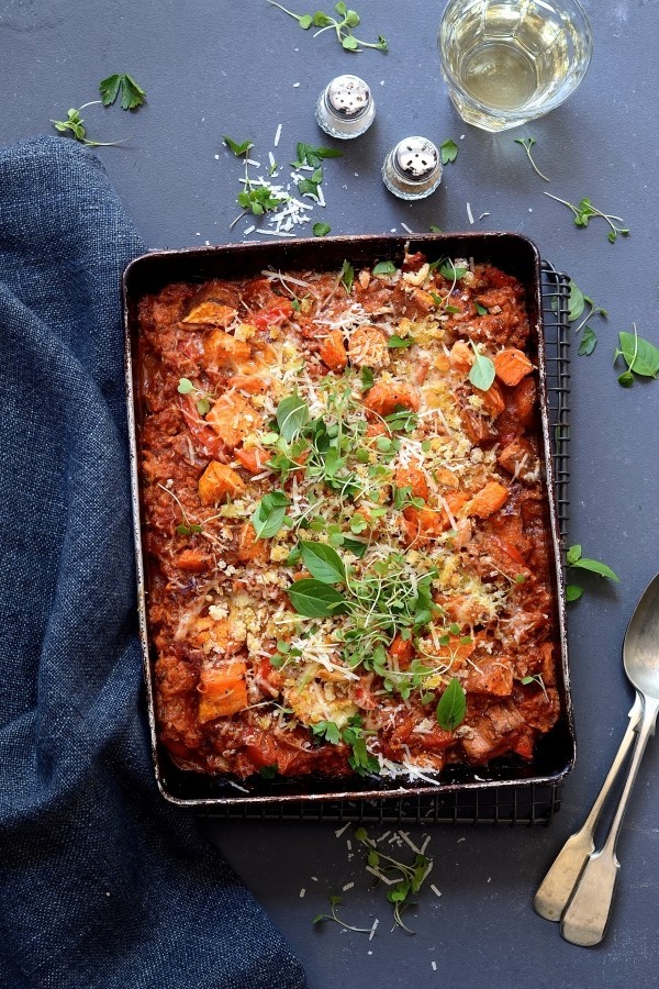 sweet potato bake with tuna and veg
