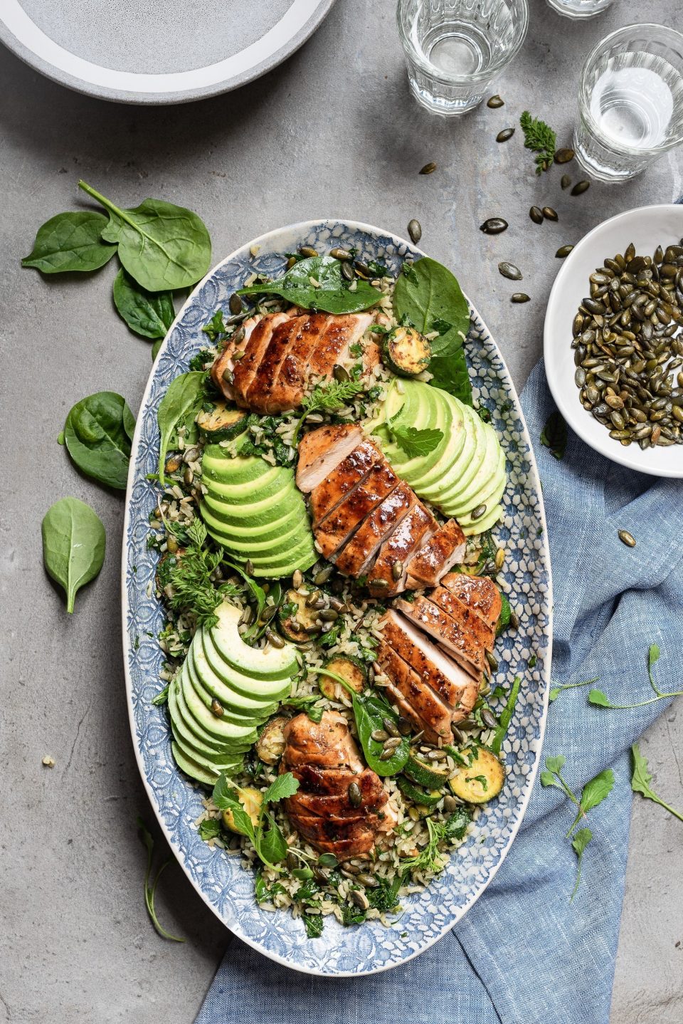 Wild rice chicken salad with avocado