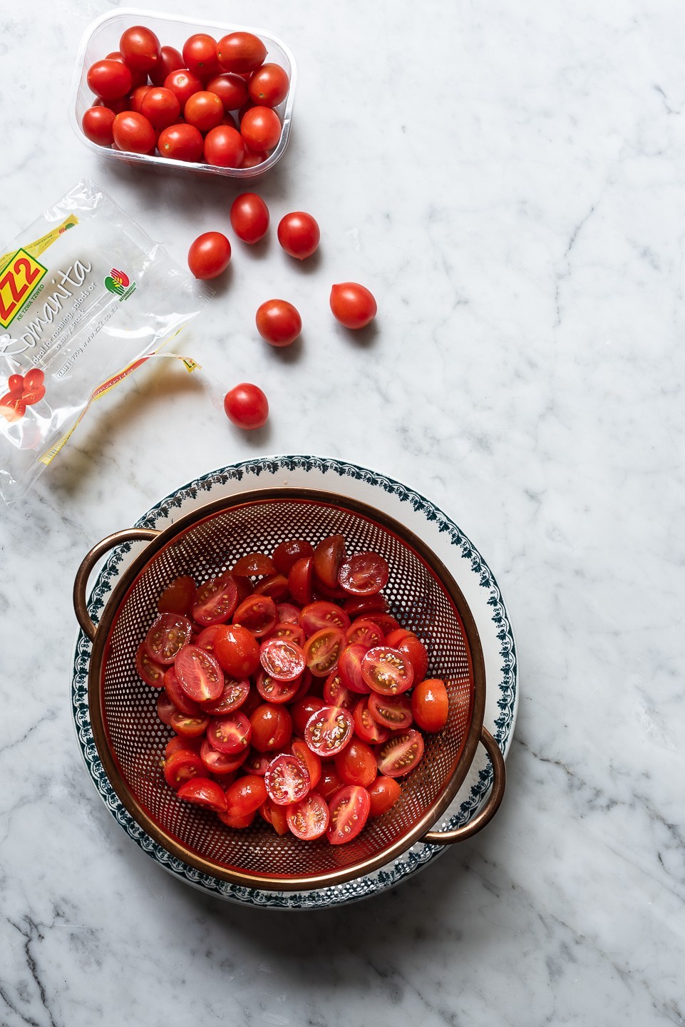 Tomato galette with ricotta and basil oil
