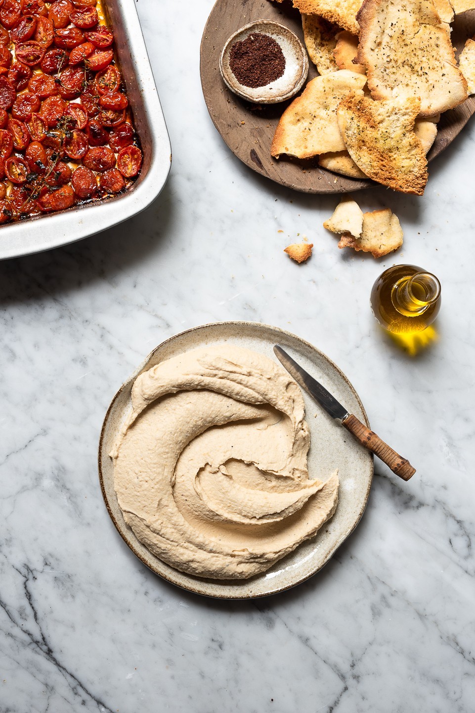 White bean hummus with candied tomatoes