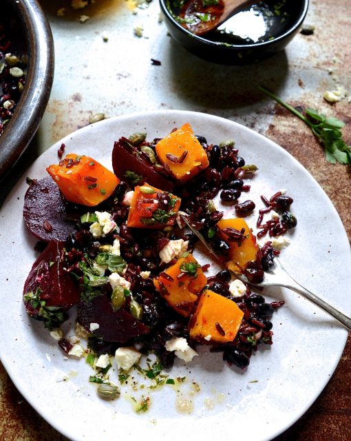 Black rice salad with balsamic beets