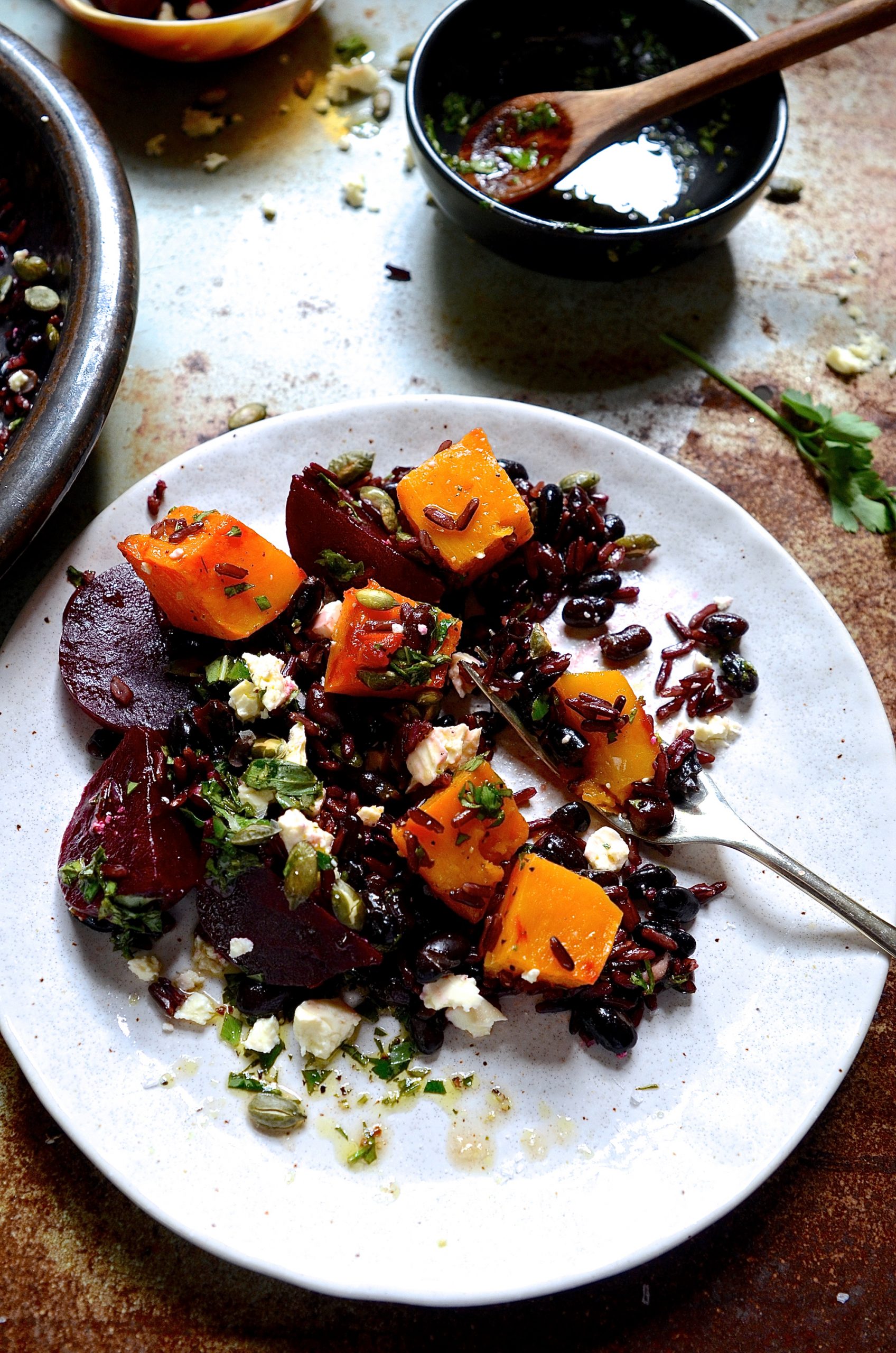 Black rice salad with balsamic beets