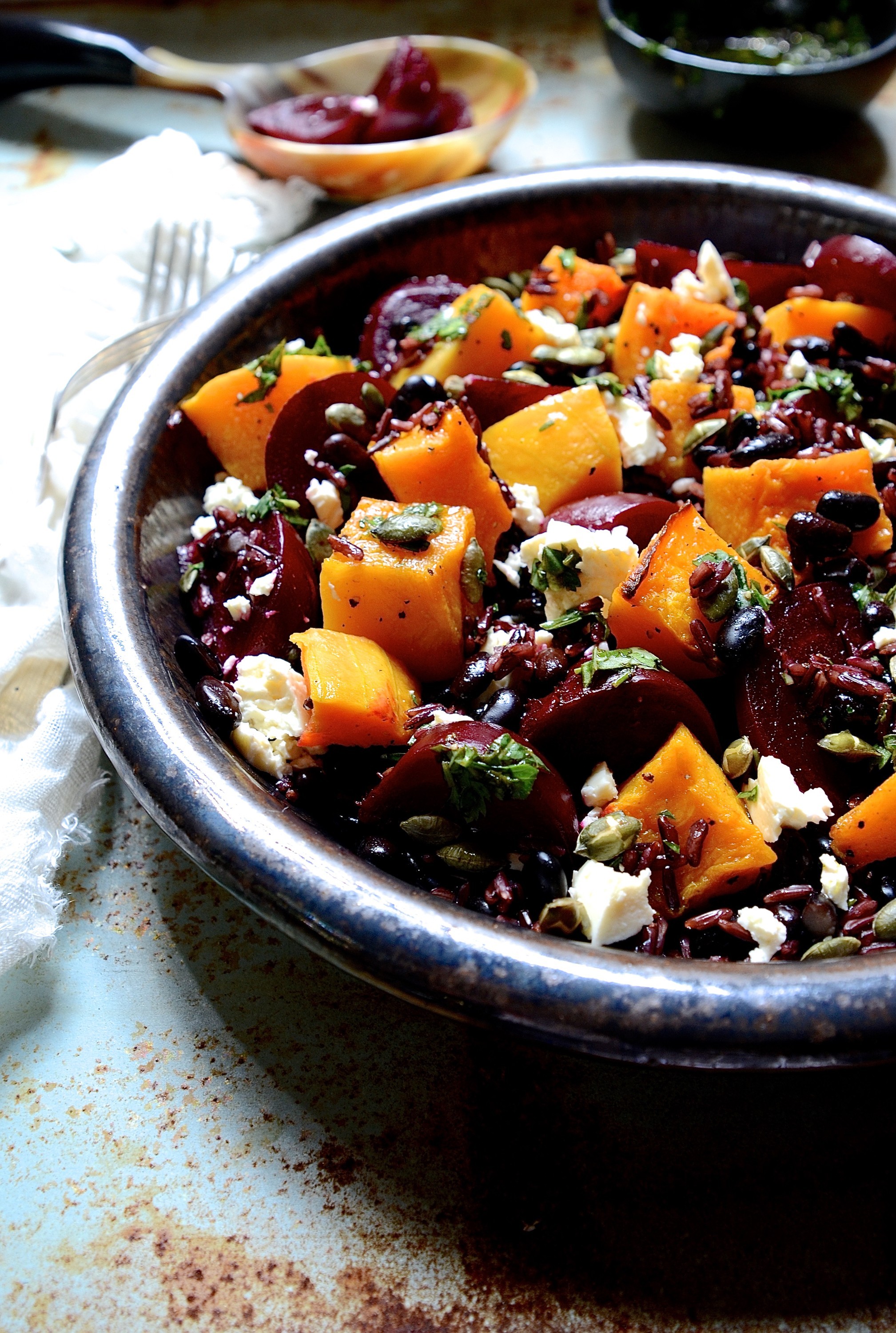 Black rice salad with balsamic beets