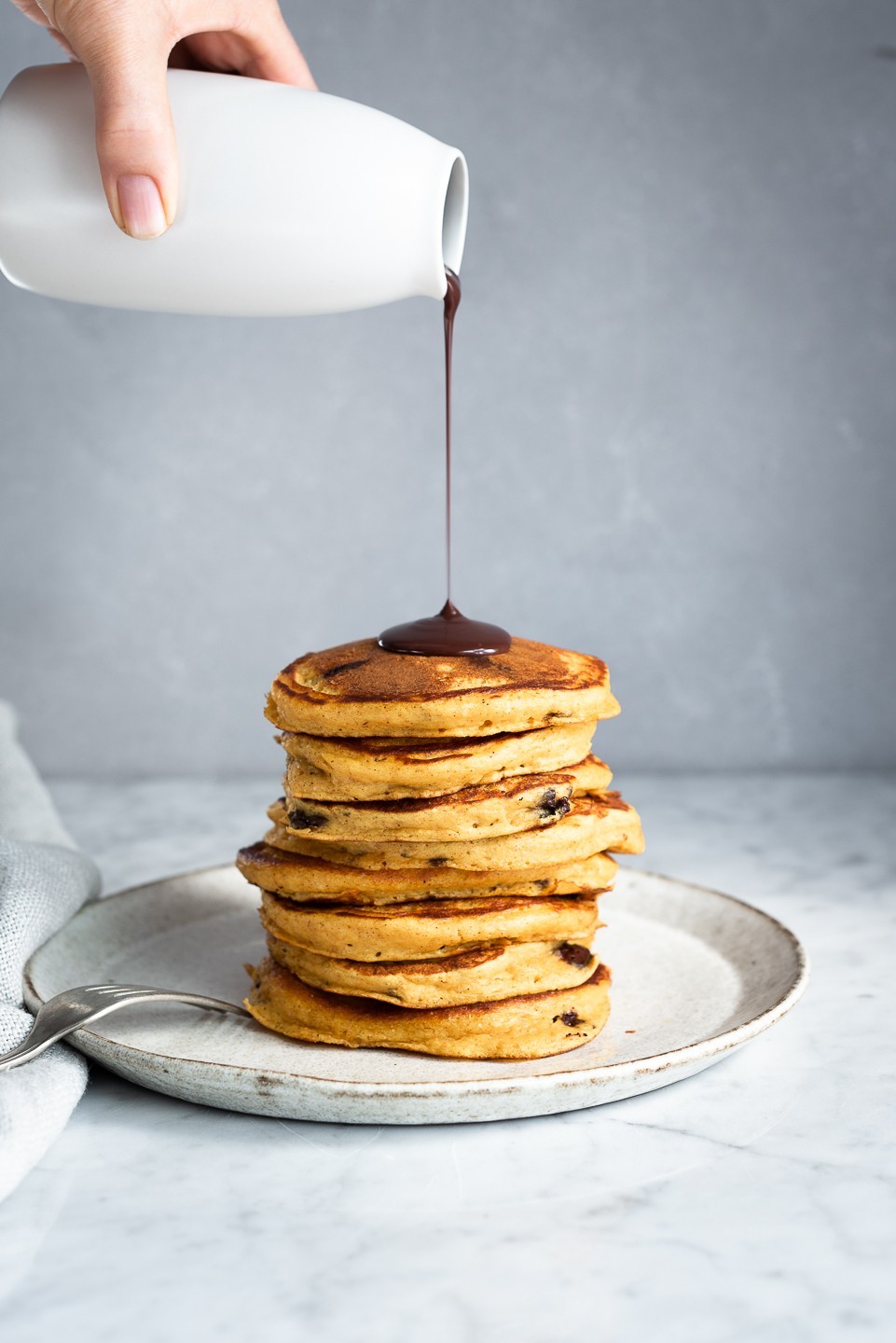 Fluffy choc-chip pumpkin pancakes