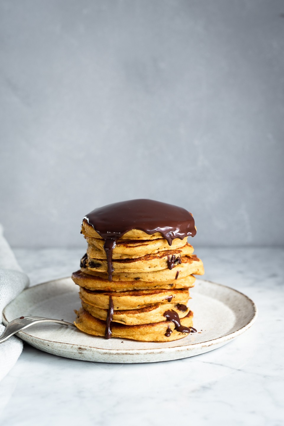 Fluffy choc-chip pumpkin pancakes