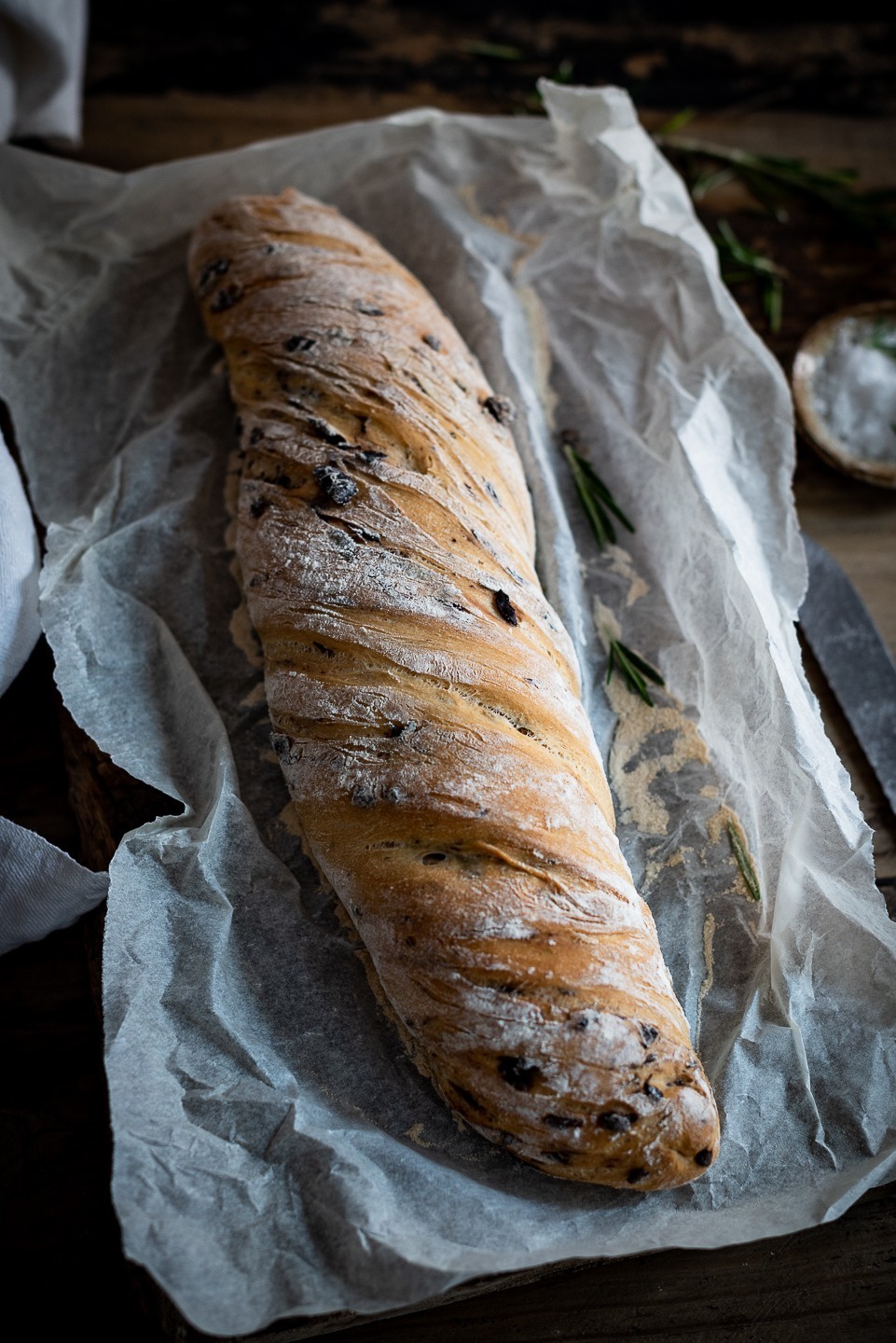 Twisted olive bread