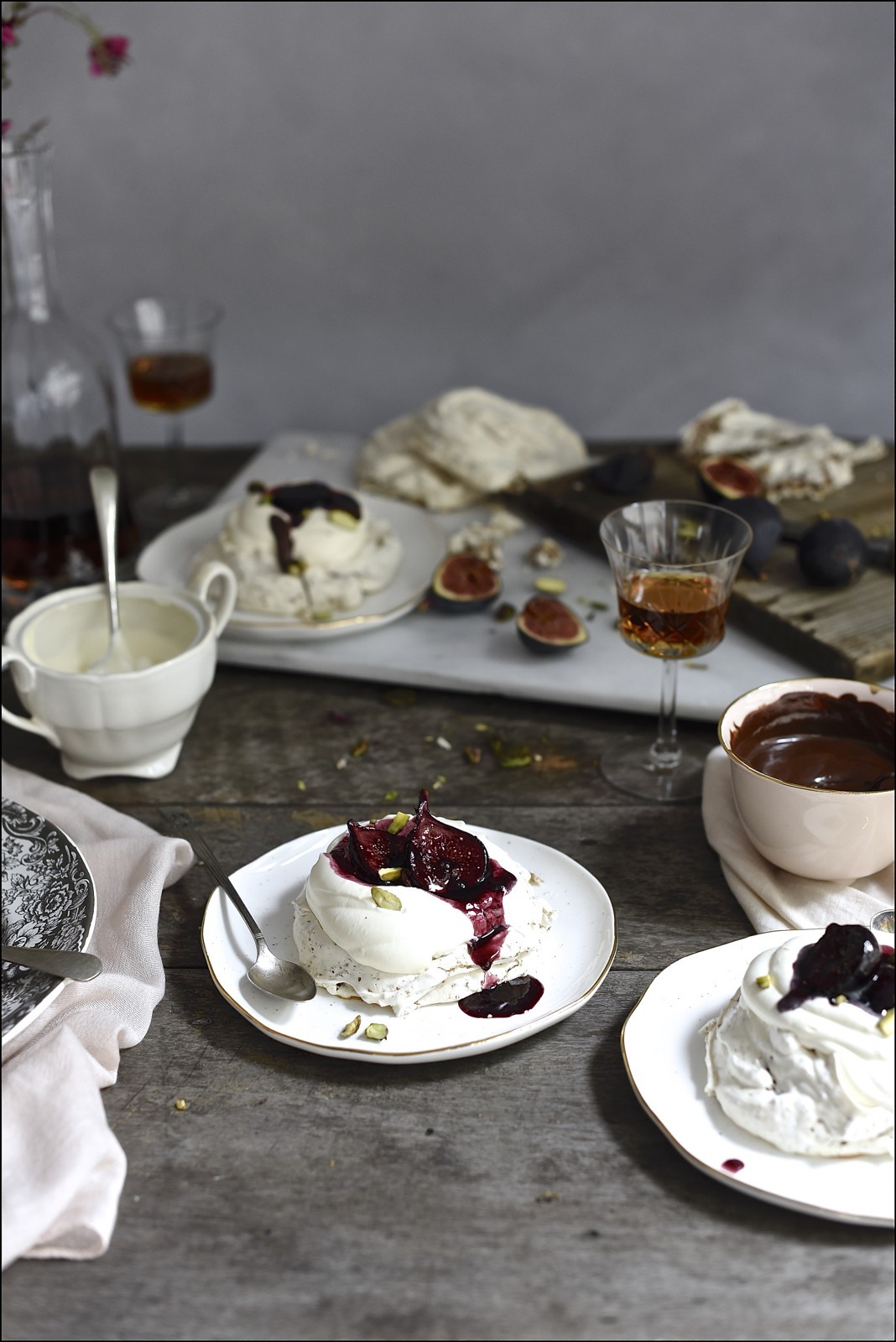 Hot cross bun pavlova with red wine figs