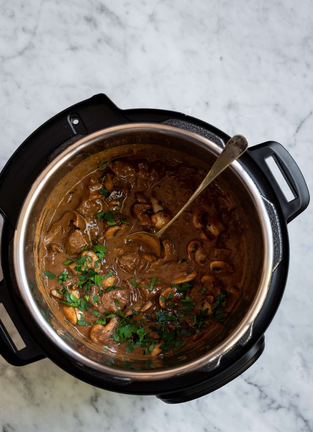 Ostrich stroganoff with porcini mushrooms