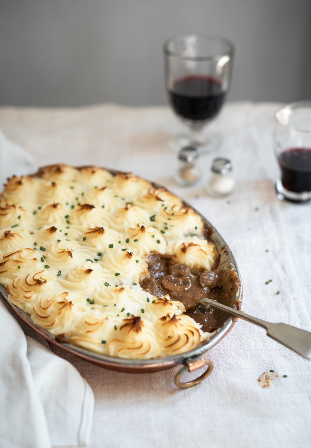 Ostrich Stroganoff with porcini mushrooms