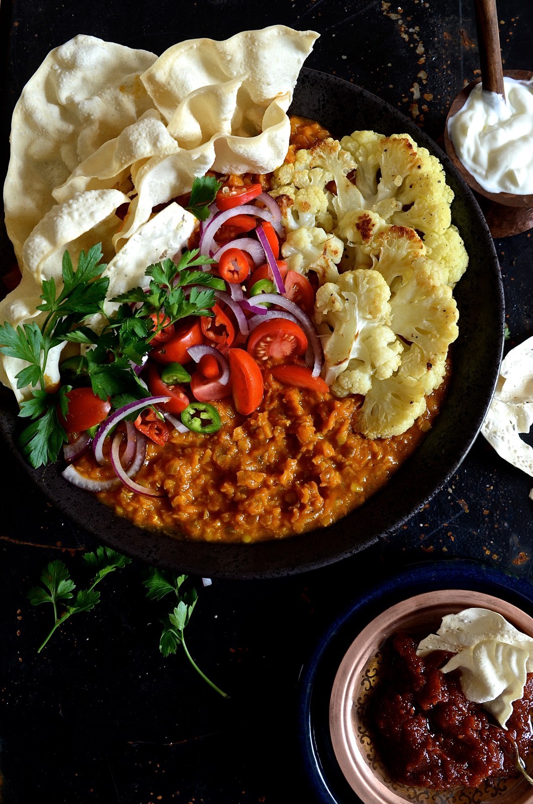 Tarka Dahl with roasted cauliflower