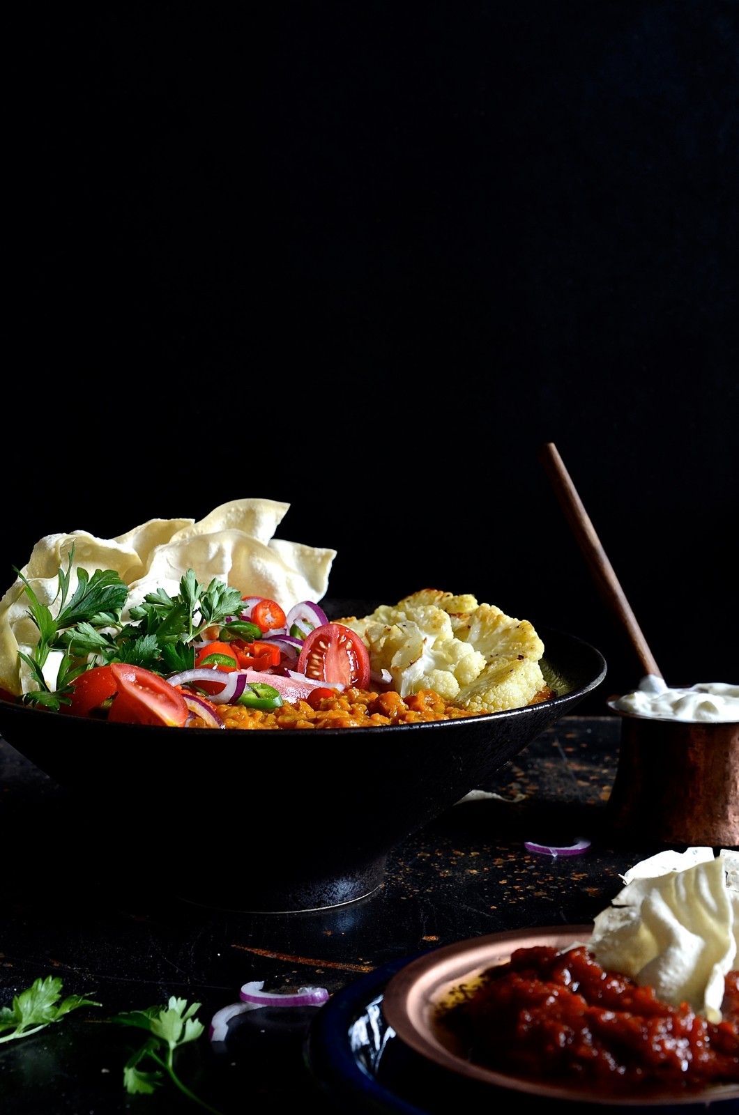 Tarka Dahl with roasted cauliflower