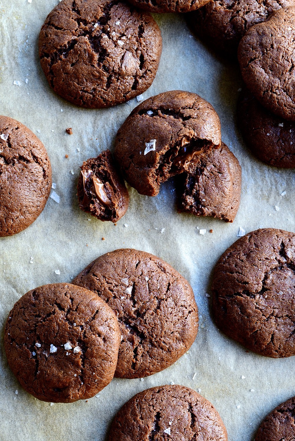 Salted dark chocolate crinkle cookies
