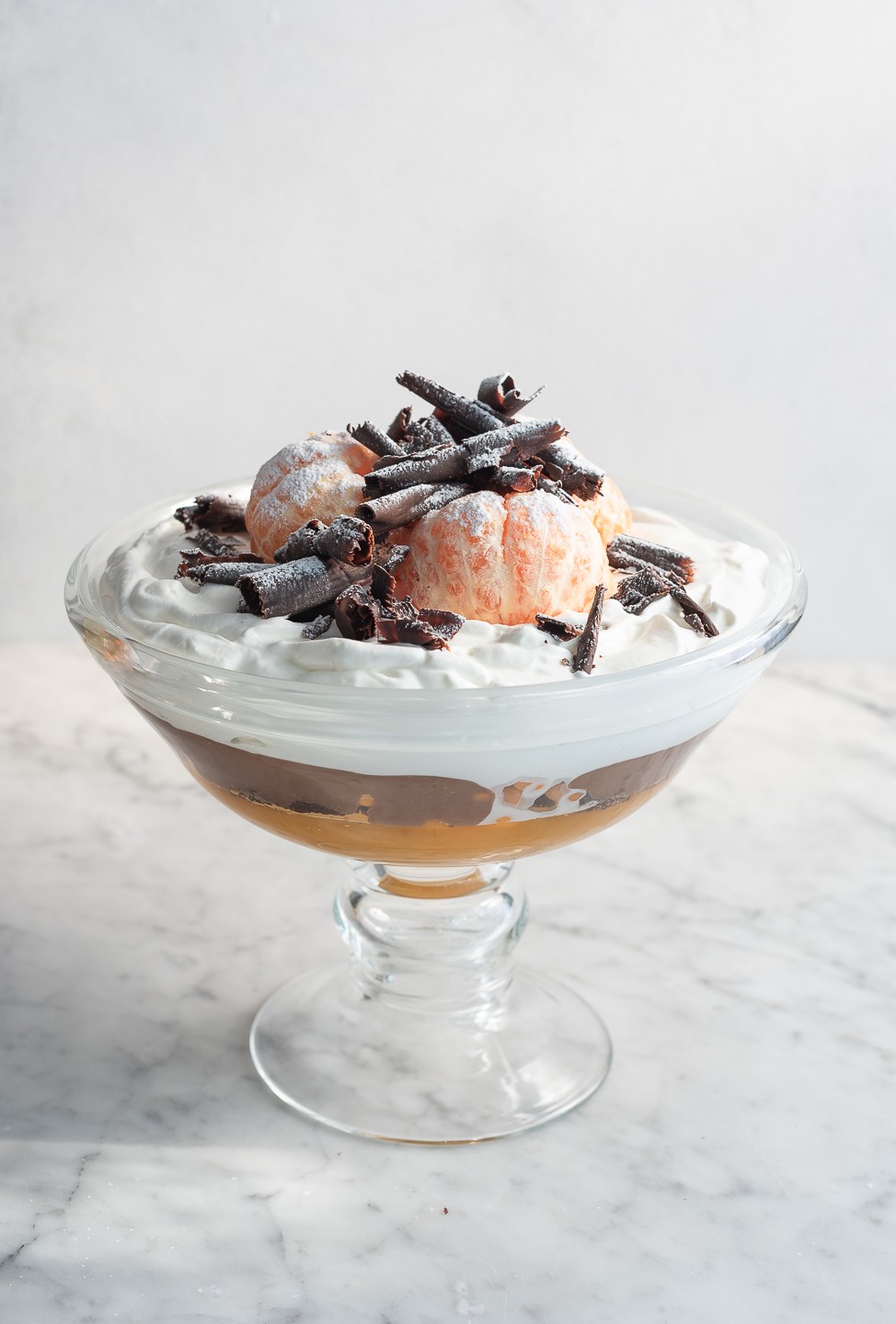 Mandarin and chocolate trifle