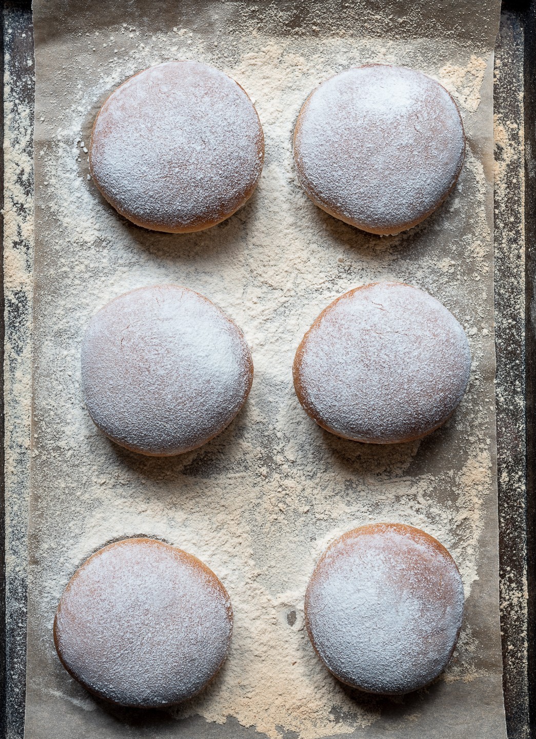 Floured milk bread buns