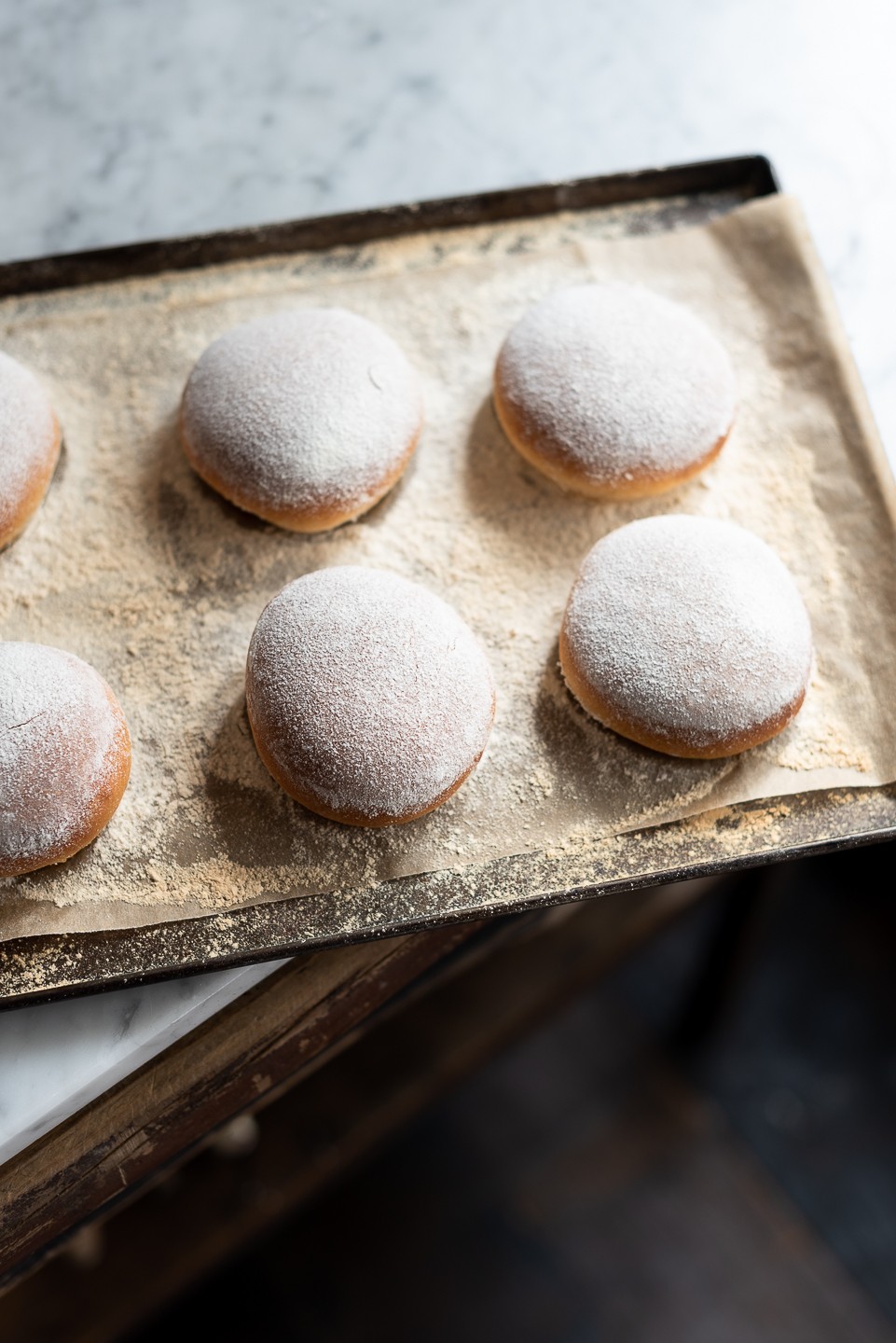 Floured milk bread buns