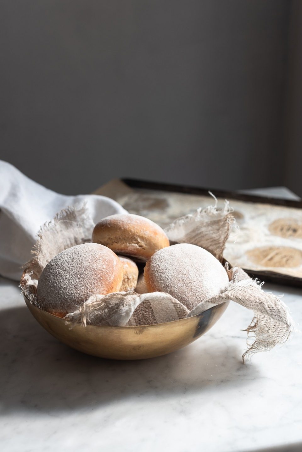 Floured milk bread buns