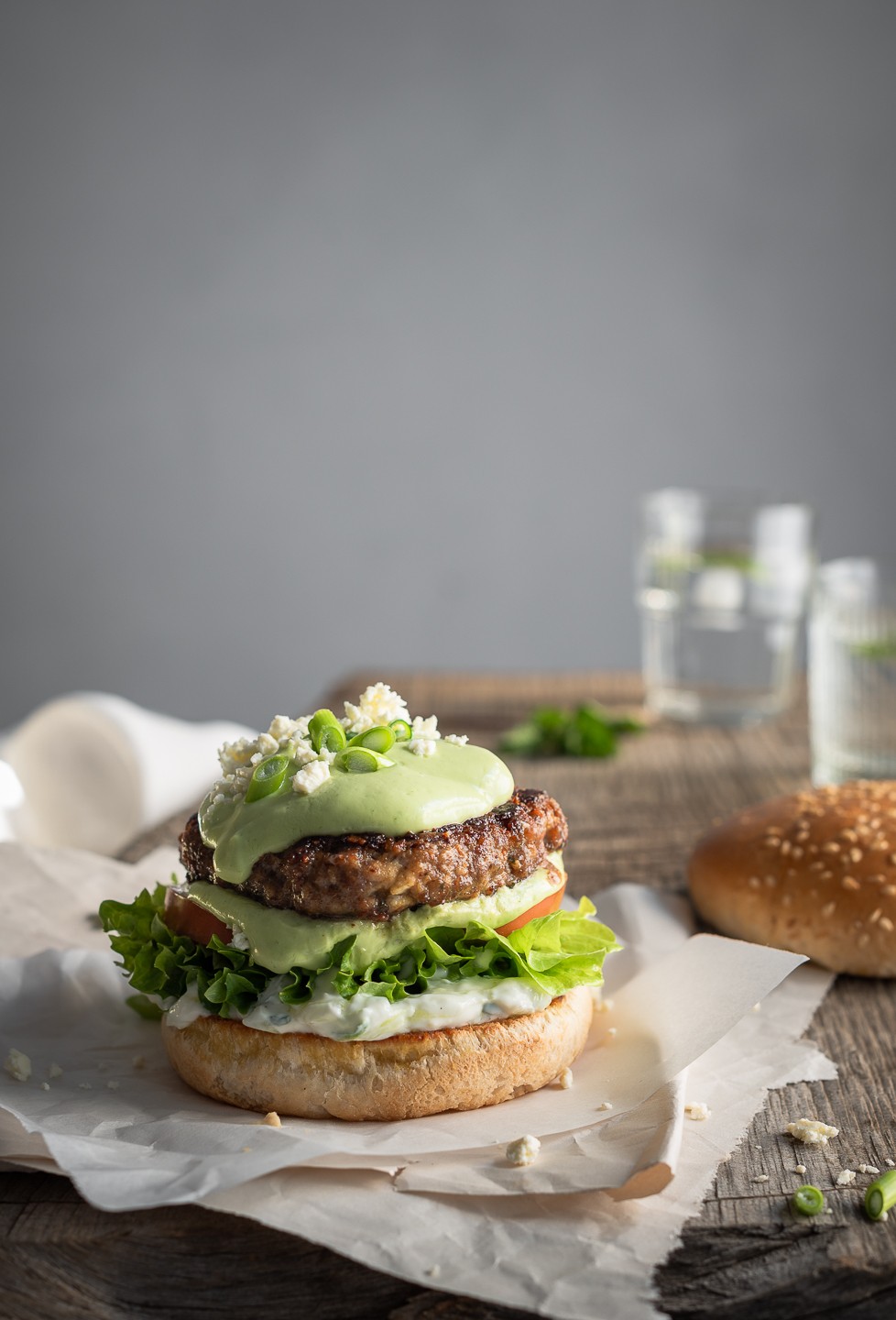 Greek-style beef burgers with mint tzatziki
